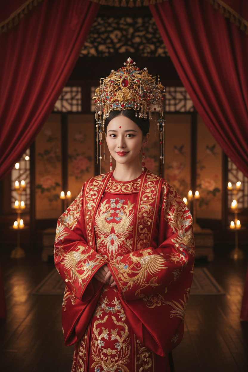 古代女子头戴凤冠